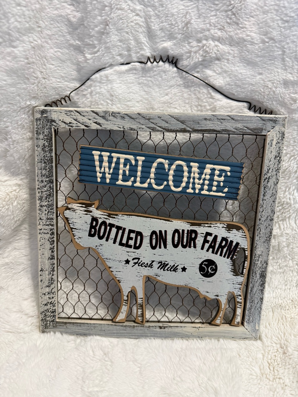 Rustic Wooden Welcome 'Bottled On Our Farm' Wall Sign